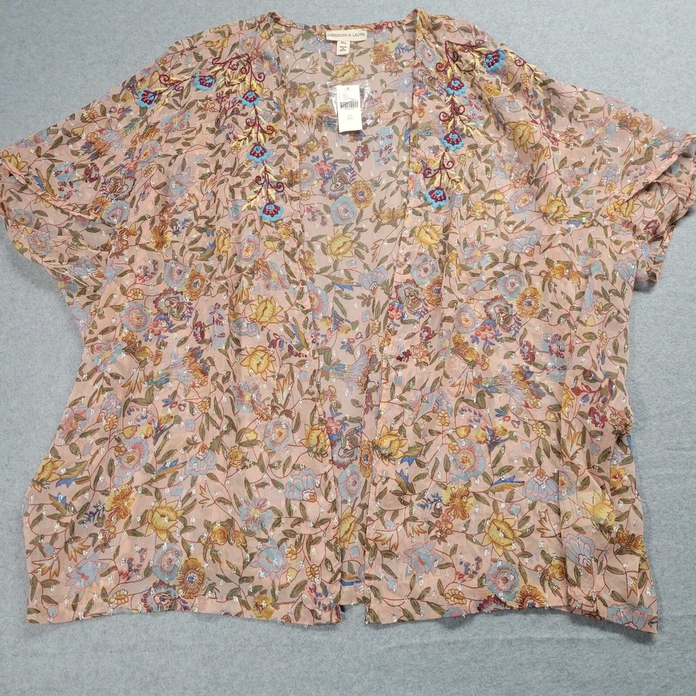 Andersen & Lauth Anthropologie Kimono Wrap Pink Floral Embroidered Beaded OS NEW